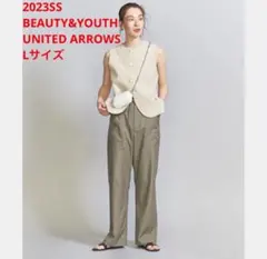 ほぼ新品＊BEAUTY&YOUTH リネンライクイージーパンツ 上品見えモカ Lのサムネイル