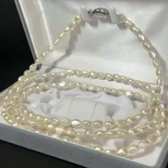 本真珠　7.0mm パールネックレス ロング　SV刻印　テリ強　2連 3連