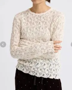IENA　Flowerストレッチレースプルオーバーアイボリー レース トップス