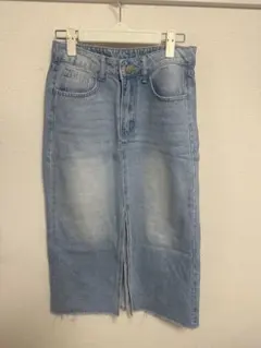 ライトブルー切りっぱなしデニムスカート スリット入り　Ｓサイズ