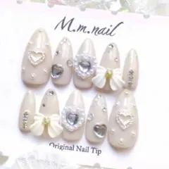 オーダーネイルチップ 地雷系 量産型 姫 韓国 サブカル ホワイト 清楚 綺麗