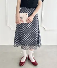 Loueme シアーチェックミドルスカート