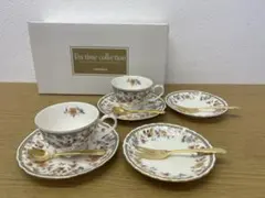 花柄ティーセット 4点セット　スプーンフォーク付き