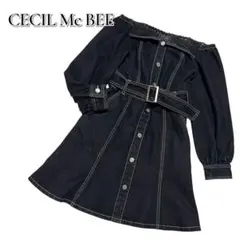 セシルマクビー デニム ワンピース オフショル ミニ フレア ブラック y2k