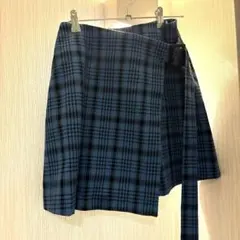 SNIDEL 青系チェック ラップ風スカート