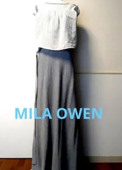 MILA OWEN ワンピース　ロング　グレー　布帛ドッキングノースリニットOP