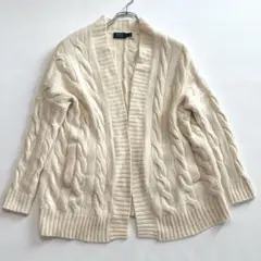 美品 ポロラルフローレン カシミヤ混 ケーブルニット カーディガン 厚み S