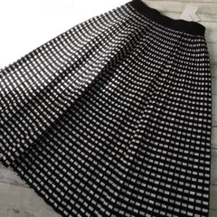 ニットスカート Aライン ウエストゴム モノトーン チェック