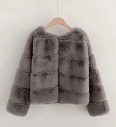 DHOLIC ファータッチノーカラージャケット(グレー・新品)のサムネイル