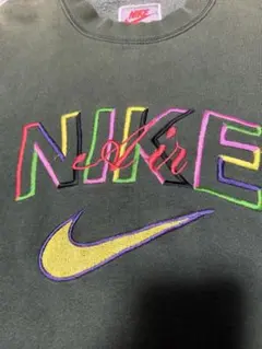 【希少/90s】NIKE 銀タグ スウェット 刺繍 マルチカラー グリーン XL