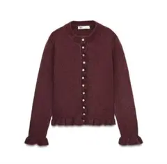 美品　ZARA フリルニットカーディガン　ボルドー Sサイズ