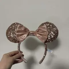 ローズゴールド スパンコール ミッキー耳カチューシャ