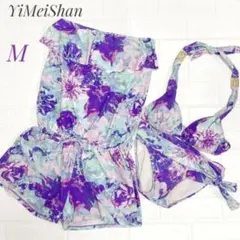 YiMeiShan 水着 水色 花柄 3点セット M