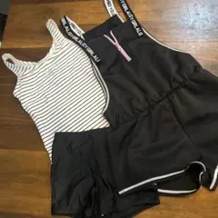 キッズ用水着セット 白黒ストライプ タンクトップとショートパンツ