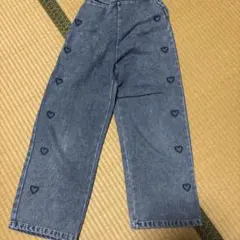 ハート刺繍 デニムパンツ ウエストゴム