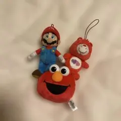 マリオ、エルモ、ケアベアぬいぐるみキーフォルダー3点セット