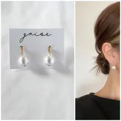 316 一粒大　コットンパール　ピアス　イヤリング　ハンドメイド　結婚式　卒業式