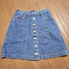 デニムブルー Aラインミニスカート ボタンフロント