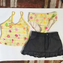 フルーツ柄 セパレート水着 3点セット イエロー 120センチ