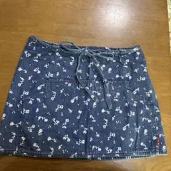 花柄デニムミニ巻きスカート