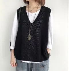 【新品】サマーニットベスト ブラック フリーサイズ 透け感 おしゃれ
