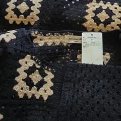 新品　SM2☆ブラック／かぎ針風パッチワークカーディガン
