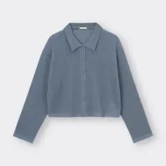 GU レディース　メッシュポロカーディガン　くすみブルー　XL