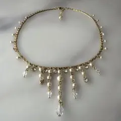 エレガント　パール　クリスタルビーズ　ネックレス　ヴィンテージ