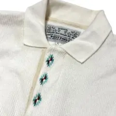 オルテガ柄 長袖ポロスウェット L アイボリー 日本製 綿100%
