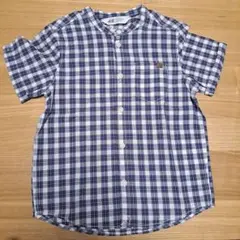H&M 襟なし半袖ギンガムチェックシャツ