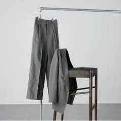 ユニクロ リネンブレンド タックワイドパンツ L オリーブ