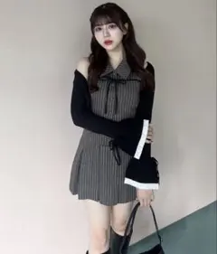 オリーブデオリーブ　YUI企画　ノースリーブシャツミニワンピース　チャコールグレのサムネイル