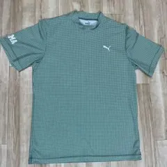 PUMA 千鳥柄 モックネック シャツ ゴルフ 総柄 L プーマ 半袖