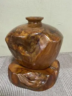 屋久杉壺（高さ23㌢程）花台　セット 屋久杉壺（高さ23㌢程）花台 セット