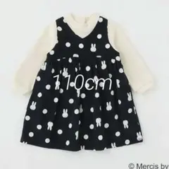 プティマインpetit mainミッフィードット柄ワンピース110cmネイビー