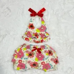 Haruulala スタイ&ショートパンツセット　フリル付き　リボン　花柄