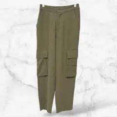 カジュアルカーゴパンツ カーキ(S)ウエストゴム 無地 薄手 シンプル 春秋 下