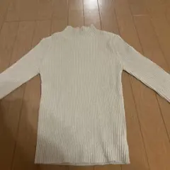 アイボリー リブ編み ラメハイネックトップス長袖