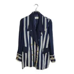 テーラードジャケット M ネイビー ストライプ 金ボタン 薄手 おしゃれ 羽織り