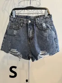 ダメージ加工ブルーショートパンツ Sのサムネイル