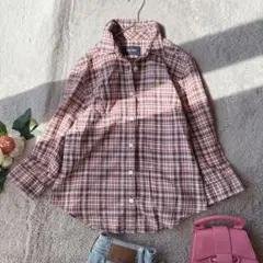 美品(S)イーストボーイ/長袖シャツ/ブラウス/ロゴ入り/チェック/綿100%