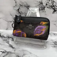 (未使用品)大人気、コーチ、フラグメントケース、PVC地、人気色、茶シグ、花柄