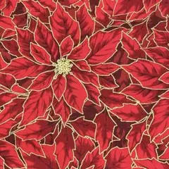 71127 ポインセチア　ゴールド　赤系　ホフマンファブリック　生地　輸入生地