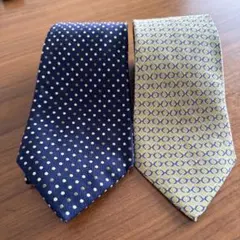 【ネクタイ2本セット】dunhil ダンヒルネクタイ ネイビー系イエロー系