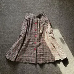 90’s チェック柄 フレアスカート ウール 昭和レトロ 古着 個性的