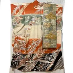 振袖 豪華 金駒刺繍 金彩加工 松竹梅 菊文様 鶴舞う 四季花 正絹 袋帯セット