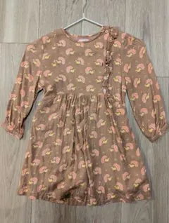 子供服4Y　BONJOUR DU JOUR 長袖ワンピース ピンク クジャク柄