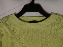【美品】LAUTREAMONT　イエローグリーン　洗える透かし編みリブ春ニット
