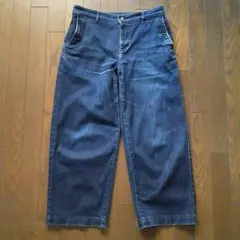 無印良品　ダークブルーワイドデニムパンツ　クロップドパンツ