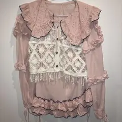 HELLO.SANFRANCISCO 配色ステッチフリルチュニック ピンク